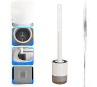 Brosse WC de salle de bain avec support mural, poignée étendue pour un nettoyage mains libres, poils denses pour un assainissement complet, finition noire (modèle mural)