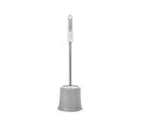 Brosse WC en acier inoxydable avec support | Poils doux et long manche | Outil de nettoyage de salle de bain | Élégant | Ensemble de brosse WC de couleur grise
