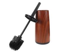 Brosse WC en grain de bois marron avec manche long et support | Plastique, base cachée, design compact sur pied, cuvette de toilette et nettoyage des bords