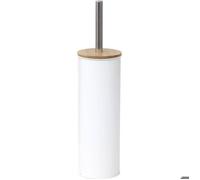 Brosse WC en métal couvercle bambou blanc - Tendance