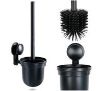 Brosse WC en silicone avec récipient suspendu - Noir - 35 cm - Tête de brosse WC