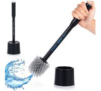 Brosse WC en silicone - VILDE - 40 cm - Noir - Distributeur de liquide intégré - Poils en silicone gris - Antidérapant