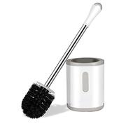 Brosse WC et Support, Brosse de Cuvette de Toilette de Taille compacte avec poignée en Acier Inoxydable, Support en Plastique de Petite Taille, Facile à Cacher, économie d'espace pour Le Rangement