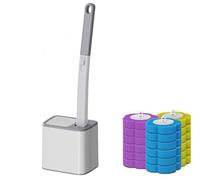 Brosse WC jetable avec 18 têtes de Rechange (parfums Océan/Citron/Lavande), Support Mural pour WC, kit de Nettoyage Longue durée et Propre (Gris)