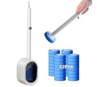 Brosse WC Jetable avec 32 Têtes de Rechange, Suspendu Brosse Toilette Jetable avec Nettoyant Intégré, Kit de Nettoyage de Toilettes avec Support Mural (Ensemble Brosse WC Blanche + 32 recharges)