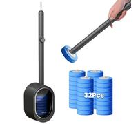 Brosse WC Jetable avec 32 Têtes de Rechange, Suspendu Brosse Toilette Jetable avec Nettoyant Intégré, Kit de Nettoyage de Toilettes avec Support Mural (Ensemble Brosse WC Gris foncé + 32 recharges)