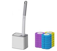 Brosse WC Jetable, avec têtes de Rechange pour Tige de Toilette, Brosse WC avec Recharge de nettoyant et éponge,kit de Nettoyage WC Mural(Gris+18) (Gris 18PCS)