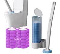 Brosse WC jetable, brosse de nettoyage pour cuvette de toilette avec 54 recharges, système de nettoyage jetable avec support pour le nettoyage de la salle de bain (ensemble de brosses + 12 têtes de