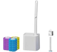 Brosse WC jetable, support de cuvette de toilette, avec 18 tampons de recharge, éponge pour nettoyage de salle de bain, lavabo, baignoire (blanc)