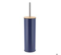 Tendance Brosse WC avec support en métal et couvercle en bambou – Bleu