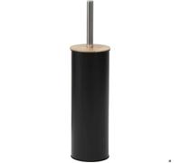 Tendance - Brosse wc metal couvercle bambou - noir