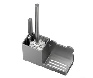 Brosse WC murale à long manche avec suceur plat pour le nettoyage de la salle de bain - Poils en nylon ABS gris pour économiser de l'espace (B)