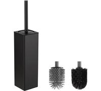 Brosse Wc Noir, Brosse Toilettes Wc Metal Incluant 2 Têtes De Brosse, Balai Wc Carré Autoportant Pour La Salle De Bains