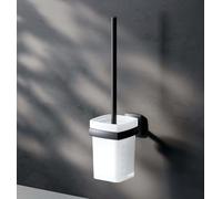 Brosse WC Porte-brosse ensemble Brosse WC Brosse WC avec support Montage mural sans perçage adhésif Acier inoxydable & verre mat, noir mat