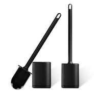 Brosse WC pour Montage Mural, en Silicone, avec tête Plate et Flexible, Brosse WC pour Salle de Bain avec Brosse de séchage Turbo (Noir 2Pack)