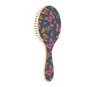 Brosses à cheveux en bois - Brosse en bois pour la croissance des cheveux - Pour cheveux naturels - Papillons safari - Noir