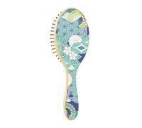 Brosses à cheveux en bois traditionnelles vertes japonaises Ukiyo-e pour cheveux naturels Brosse à cheveux en bois pour femme Brosse à cheveux de massage