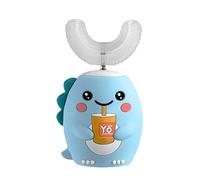 Brosses à dents électriques pour enfants de 2 à 12 ans en forme de dinosaure en forme de U, rechargeable, étanche, brosse à dents pour bébé de 2 à 12 ans (bleu)