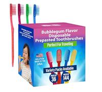Brosses à dents jetables pour enfants - Emballées individuellement - Bubblegum - Avec paillettes Bleu, vert, violet, rose. 144 Pack