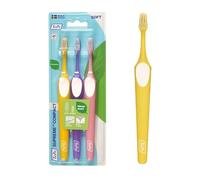 Brosses à dents Supreme Compactes Souples, Couleurs assorties, 3pcs, pack famille, efficaces pour l'élimination de la plaque, brins sur deux niveaux pour un nettoyage précis, petites têtes de brosse