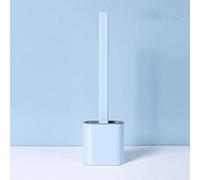 Brosses de cuvette de toilette de salle de bain, brosse de toilette Creative en silicone à tête plate et flexible avec ensemble de support de séchage de salle de bain/type de sol-bleu Commemoration