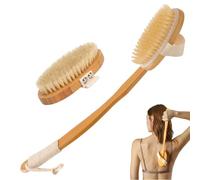 Brosses de Douche de 51 cm avec Long Manche Amovible, Brosse dos Douche avec Poils Naturels, pour Brossage Humide ou Sec, pour Massage, Exfoliation, Élimination des Peaux Mortes, Cellulite