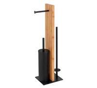 Wenko Stand Lesina en Bambou Et Acier Laqué Noir, Ensemble Combiné, Porte-Rouleau de Papier Toilette Et Rouleau de Rechange, Tête de Brosse WC en Silicone 18 X 69 X 18 Cm, Naturel