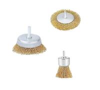 Brosses métalliques, disques en forme de coupe, Jeu de roues brosse à tasse abrasive, or, paquet 3 ou 10, tige grossièrement sertie 1/4 pouce for perceuse(Gold-3pcs set)