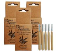 Brossettes interdentaires en bambou Dental Aesthetics, 3 paquets de 10 brosses, 0,8 mm, Access parfait entre les dents, Facile à utiliser, Poignées en bambou, Emballage en carton, Sans plastique