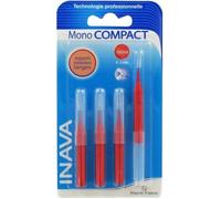 Brossettes interdentaires - INAVA - Mono Compact - 4 pièces - Rouge - Flexibles et résistantes