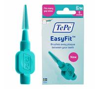 Brossettes Interdentaires TePe EasyFit, Turquoise, S/M, 6 pièces, élimination de la plaque dentaire, nettoyage efficace entre les dents, adaptées aux espaces petits à moyens