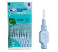 Brossettes Interdentaires TePe, Extra Souples, Bleu, 0.6mm/ISO 3, 8pcs, élimine efficacement la plaque dentaire entre les dents, pour espaces intermédiaires