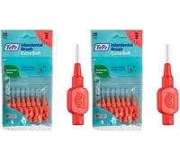 Brossettes Interdentaires TePe, Extra Souples, Rouge, 0.5mm/ISO 2, 8pcs, élimine efficacement la plaque dentaire entre les dents, pour espaces serrés (Lot de 2)