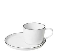 Broste Copenhagen Tasse avec soucoupe Salt white w/black rim