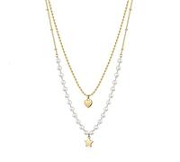 Brosway BAH82 CHANT Collier double rangs pour femme en acier inoxydable plaqué or 14 carats avec revêtement PVD orné de perles Longueur 51 cm
