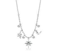 Brosway BHKN189 Collier femme en acier avec pendentifs étoile lune feuille cristaux, chaîne 98 cm, style contemporain