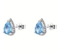 BROSWAY Boucles d'oreilles femme en argent 925, pierre bleue à goutte avec zircons, clous élégants