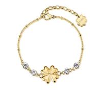 Brosway Bracelet pour femme de la collection Chakra. Bracelet en acier 316L avec finition PVD or 14K avec trèfle et cristaux blancs. La fermeture est mousqueton.