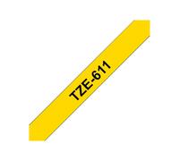 Brother | 611 | Ruban adhésif laminé | Thermique | Noir sur jaune | Rouleau (0.6 cm)