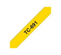 Brother Ruban laminé d'étiquetage TC-691 – Noir sur jaune – 9 mm x 8 m