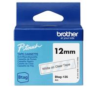 Brother Btag-135 Ruban adhésif 12mm - Texte blanc sur fond transparent - Dimensions 12mmx4 mètres - Convient pour PTN10, PTN20, PTN25BT