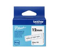 Brother BTAG-135 Ruban d'étiquette 12mm Blanc sur Transparent - Longueur 4m - Compatible P-touch PT-N10, N20, N25BT - Résistant eau, micro-ondes, congélateur