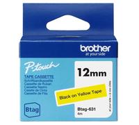Brother Btag-631 Ruban adhésif 12mm - Texte noir sur fond jaune - Dimensions 12mmx4 mètres - Convient pour PTN10, PTN20, PTN25BT
