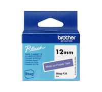Brother BTAG-F35 Ruban Étiqueteuse 12mm Blanc sur Violet (Non Laminé) - Longueur 4m - Compatibilité P-touch PT-N10, PT-N20, PT-N25BT