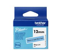 Brother BTAG-L31 Ruban d'étiquette 12mm Noir sur Bleu Clair, Longueur 4m, Compatible P-touch PT-N10/N20/N25BT