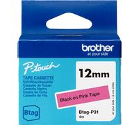 Brother Ruban d'étiquettes original BTAG-P31 – Noir sur rose 12 mm x 4 m