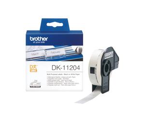 Brother DK-11204 Rouleau d'étiquettes Noir sur Blanc 17x54mm, 400 étiquettes, Technologie Thermique Directe, Compatibilité Brother QL, DK Tape