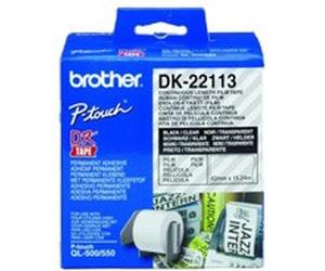 Brother DK22113 Rouleau de 15m continu support film adhésif transparent 62mm Brother