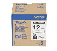 Brother HGE-131V5 DirectLabel noir sur transparent laminé 12mm x 8m UE=5 pour P-Touch RL 700 S 9500 PC 9700 PC 9800 PCN