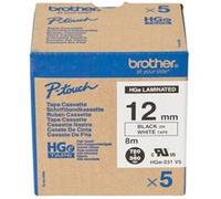 Brother HGE-231V5 - Noir sur blanc - Rouleau (1,2 cm x 8 m) 5 cassette(s) ruban laminé - pour P-Touch PT-9500pc, PT-9700PC, PT-9800PCN; P-Touch R RL-700S G